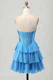 Fuchsia Corset Tiered A Line Strapless Homecoming Dress