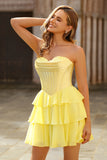 Yellow Ruffled Corset A-Line Sweetheart Homecoming Dress