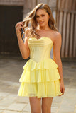 Yellow Ruffled Corset A-Line Sweetheart Homecoming Dress