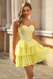 Yellow Ruffled Corset A-Line Sweetheart Homecoming Dress