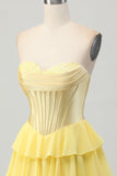 Fuchsia Corset Tiered A Line Strapless Homecoming Dress