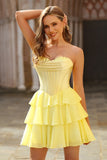Yellow Ruffled Corset A-Line Sweetheart Homecoming Dress