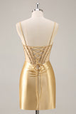 Golden Corset Tight Homecoming Dress with Beading