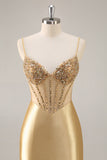 Golden Corset Tight Homecoming Dress with Beading