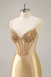 Golden Corset Tight Homecoming Dress with Beading