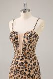 Khaki Leopard Corset Bodycon Short Homecoming Dress with Sequins