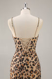 Khaki Leopard Corset Bodycon Short Homecoming Dress with Sequins