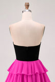 Black and White A-Line Tiered Strapless Homecoming Dress with 3D Flower