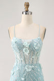 Blue Corset Appliqued Tight Homecoming Dress