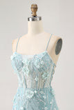 Blue Corset Appliqued Tight Homecoming Dress