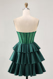 Burgundy Beaded Corset A Line Strapless Tiered Homecoming Dress