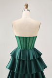 Corset A Line Strapless Tiered Beaded Green Homecoming Dress
