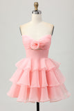 Purple Tiered Ruffle Strapless A Line Homecoming Dress