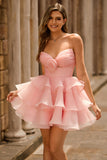 Cute Blush A-Line Tiered Strapless Homecoming Dress