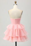 Purple Tiered Ruffle Strapless A Line Homecoming Dress
