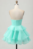 Purple Tiered Ruffle Strapless A Line Homecoming Dress