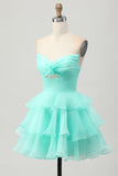 Purple Tiered Ruffle Strapless A Line Homecoming Dress