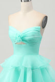 Strapless A-Line Cut Out Tiered Green Homecoming Dress