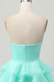 Strapless A-Line Cut Out Tiered Green Homecoming Dress