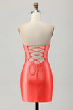 Fuchsia Strapless Cut Out Beaded Bodycon Homecoming Dress