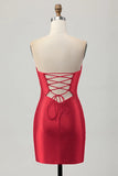 Fuchsia Strapless Cut Out Beaded Bodycon Homecoming Dress