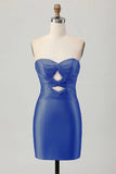 Fuchsia Strapless Cut Out Beaded Bodycon Homecoming Dress