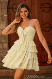 Yellow A Line Tiered Strapless Homecoming Dress with Bow