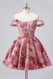 Dark Green Brocade Floral A Line Corset Homecoming Dress