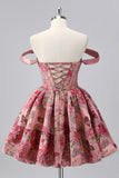 Dark Green Brocade Floral A Line Corset Homecoming Dress