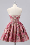 Dark Green Brocade Floral A Line Corset Homecoming Dress