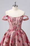 Dark Green Brocade Floral A Line Corset Homecoming Dress
