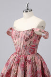 Dark Green Brocade Floral A Line Corset Homecoming Dress