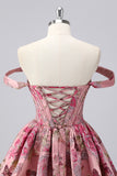 Dark Green Brocade Floral A Line Corset Homecoming Dress