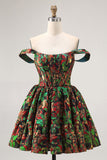 Dark Green Brocade Floral A Line Corset Homecoming Dress