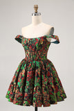 Dark Green Brocade Floral A Line Corset Homecoming Dress