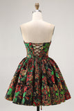 Dark Green Brocade Floral A Line Corset Homecoming Dress