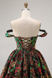 Dark Green Brocade Floral A Line Corset Homecoming Dress