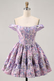 Dark Green Brocade Floral A Line Corset Homecoming Dress