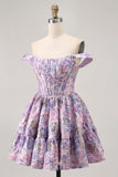 Dark Green Brocade Floral A Line Corset Homecoming Dress