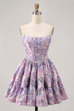 Dark Green Brocade Floral A Line Corset Homecoming Dress