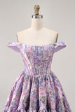 Dark Green Brocade Floral A Line Corset Homecoming Dress