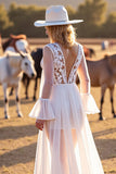 White A Line Long Sleeve Wedding Dress with Appliques