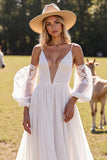 White A Line Appliqued Long Wedding Dress