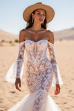 Off The Shoulder White Mermaid Wedding Dress with Appliques