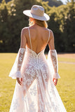 White A Line Appliqued Wedding Dress with Slit