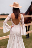 Corset White Lace Wedding Dress with Slit