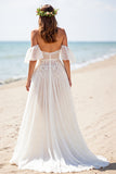 Lace Off The Shoulder White Wedding Dress with Slit
