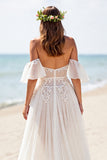 Lace Off The Shoulder White Wedding Dress with Slit