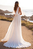 A Line White Ruffled Long Wedding Dress