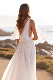 A Line White Ruffled Long Wedding Dress